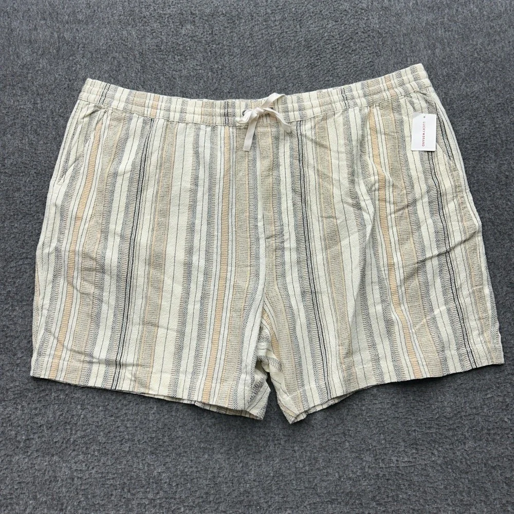 Lucky Brand Shorts Mens 4XL Cream Striped Cotton Drawstring New Boho‎ Resort
